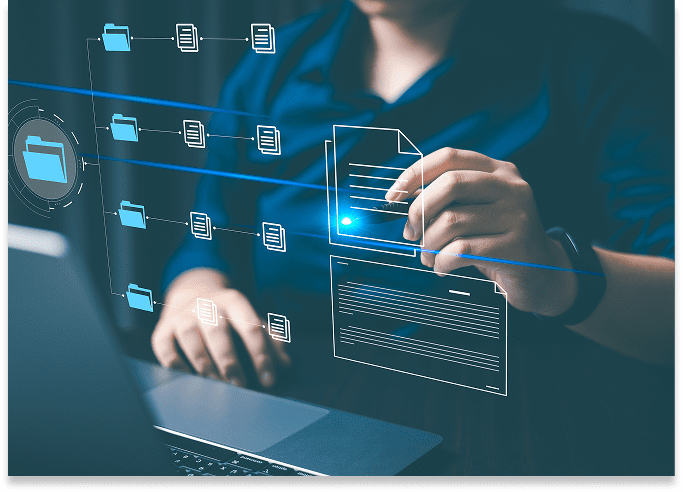 Person interacting with virtual files