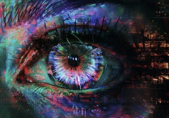 Colorful digital art of a human eye